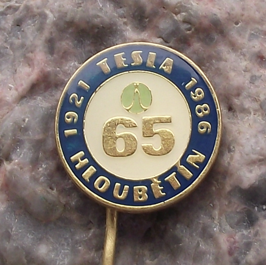 1986 Tesla Electronics Hloubětín 65th Anniversary Logo Pin Badge