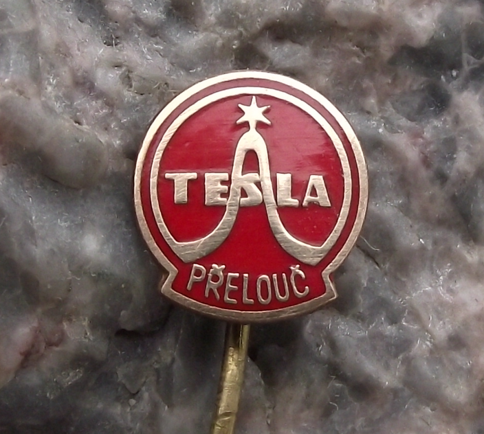Vintage Tesla Electronics Czechoslovakia Přelouč Sine Wave Pin Badge