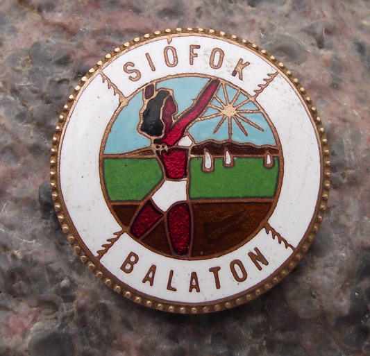 Vintage Balaton Lake Hungary Yachting Sailing Resort Bikini Lady Pin Badge