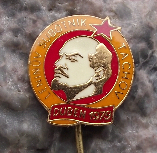 1979 Lenin April Saturday Czech Volunteer Worker Award Tachov Pin Badge
