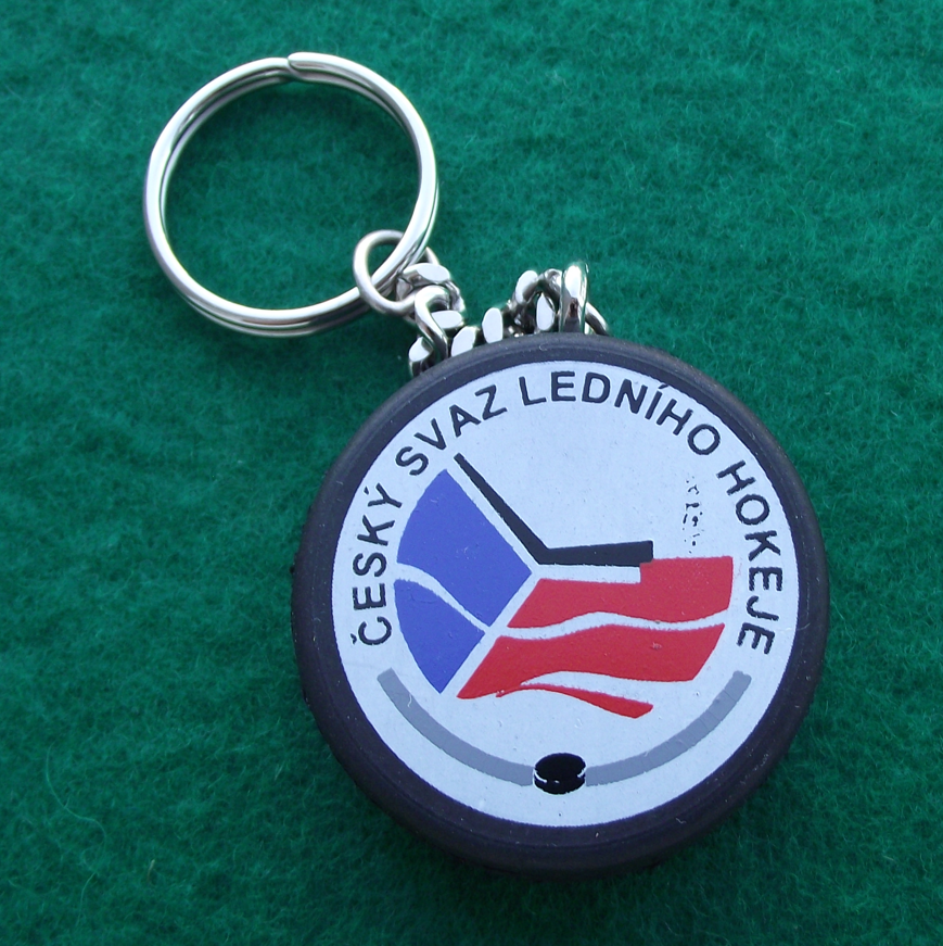 Czech Ice Hockey Federation Flag and Stick Logo Rubber Puck Keyring Key Chain