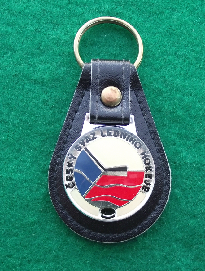 Czech Ice Hockey Federation Flag Puck and Stick Logo Leather Keyring Key Chain