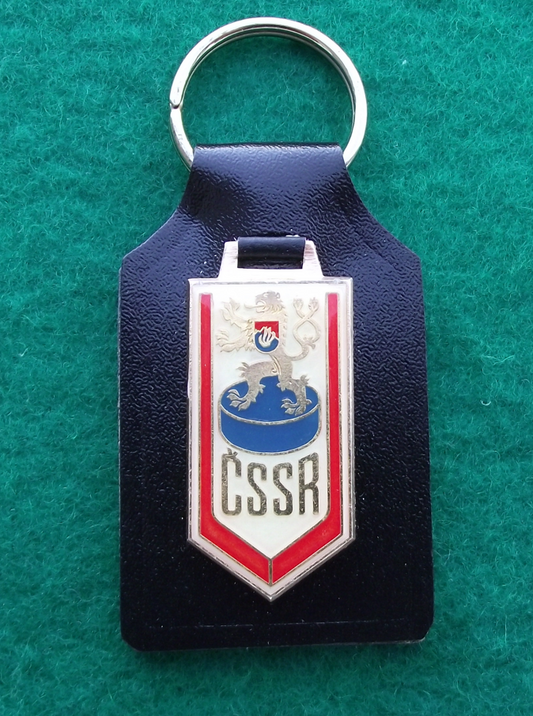Vintage Czechoslovakia CSSR Lion Ice Hockey Federation Leather Key Keyring