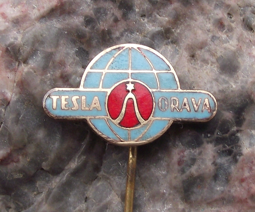 Vintage Tesla Electronics Orava Televisions Global Globe Logo Pin Badge