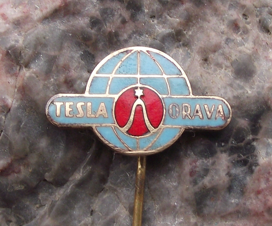 Vintage Tesla Electronics Orava Televisions Global Globe Logo Pin Badge