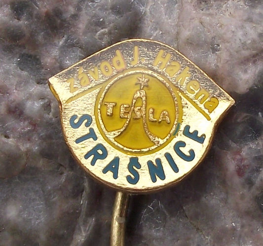 Vintage Tesla Strašnice Josef Hakena Pin Badge