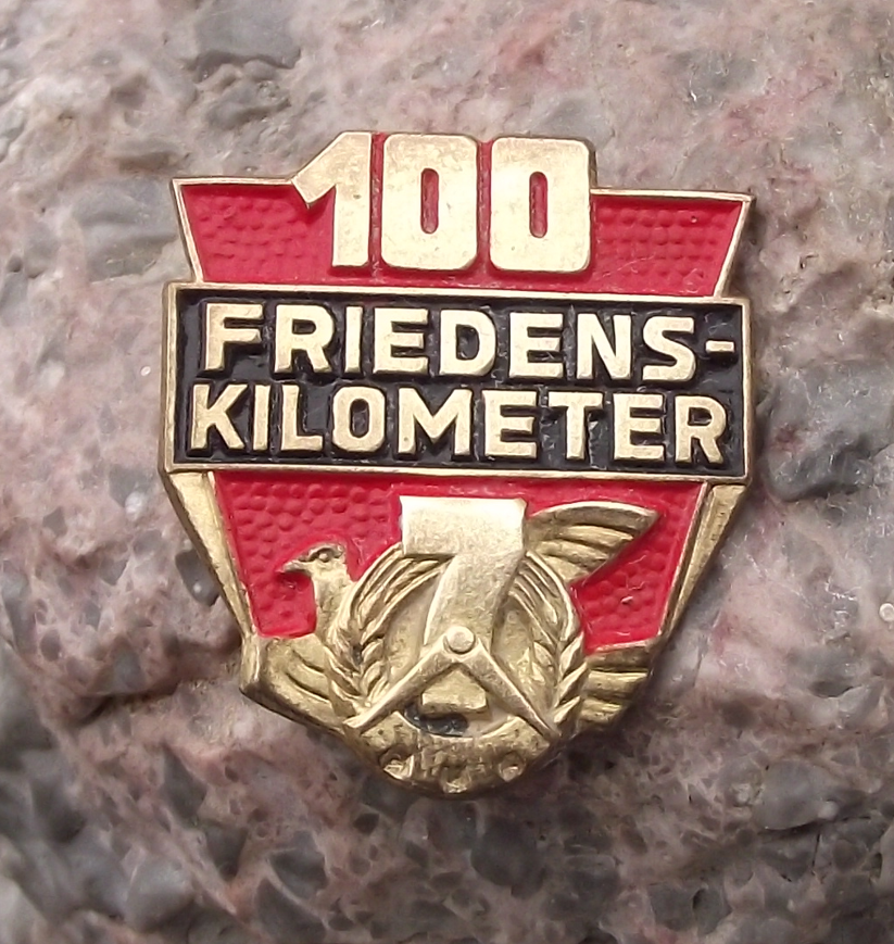 Vintage NAW Nationale Aufbauwerk GDR Germany National Front 100 Km Pin Badge