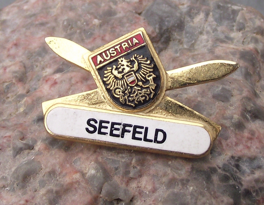 Vintage Seefeld Tyrol Tirol Austria Tourist Crest Crossed Skis Pin Badge