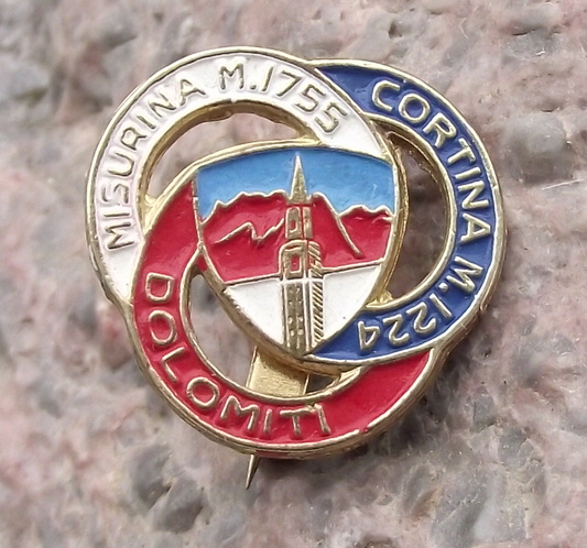 Vintage Dolomite Mountains Lake Misurina 1755 Cortina 1224 Pin Badge