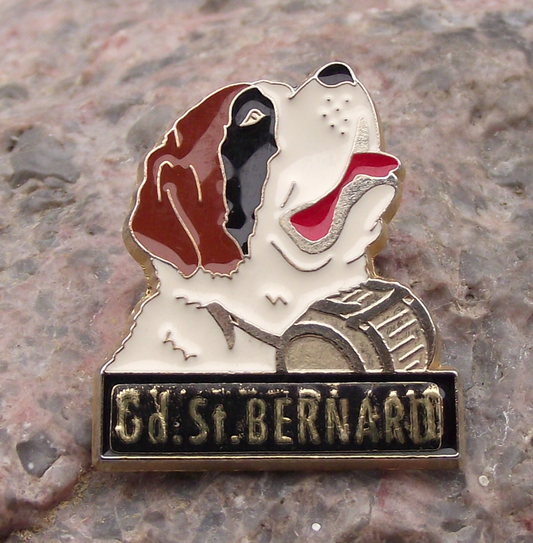 Vintage Great St Bernard Mountain Pass Dog Brandy Barrel France Pin Badge