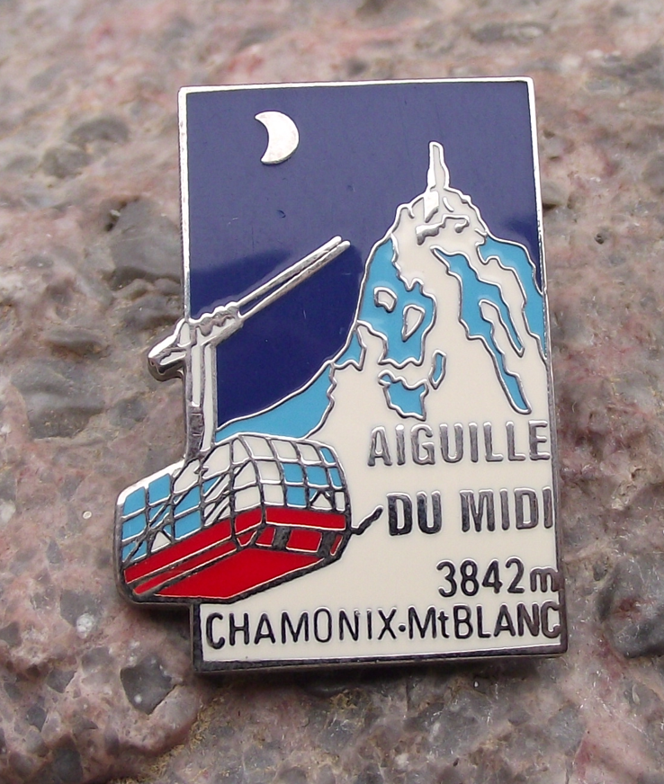 Vintage Chamonix Mont Blanc 3842m Aiguille du Midi Cable Car Pin Badge
