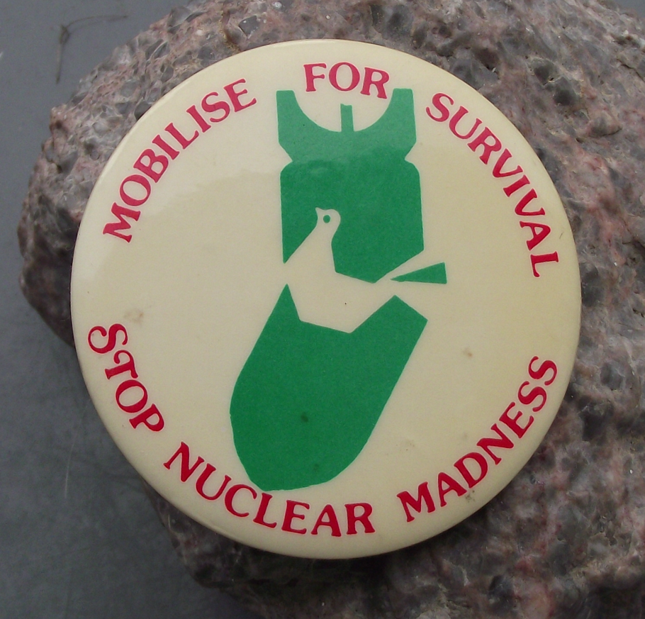 Vintage Stop Nuclear Madness Atomic Bomb Peace Movement Dove Pin Badge