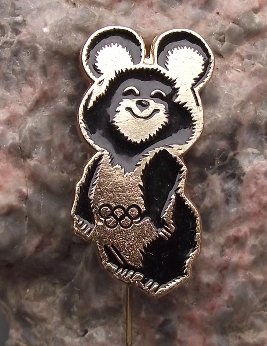 1980 Moscow Olympic Games Bear Mascot Black Misha Leotard Pin Badge