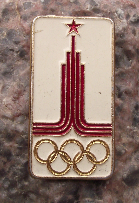 1980 Moscow Olympic Games Soviet Official Logo and Rings Pin Badge