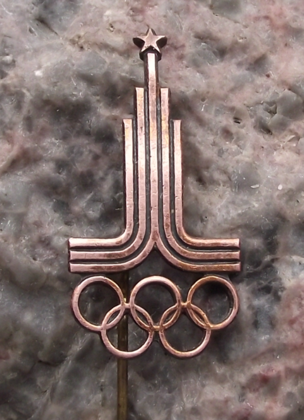 1980 Moscow Olympic Games USSR Soviet Tower Die Cut Logo Pin Badge
