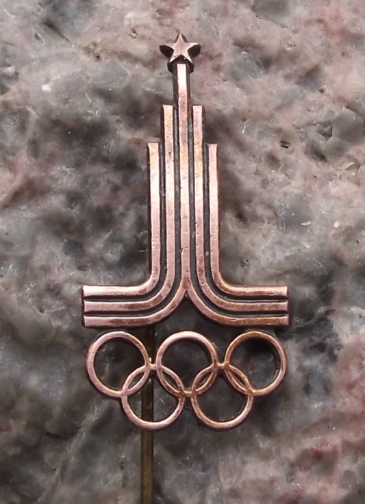 1980 Moscow Olympic Games USSR Soviet Tower Die Cut Logo Pin Badge