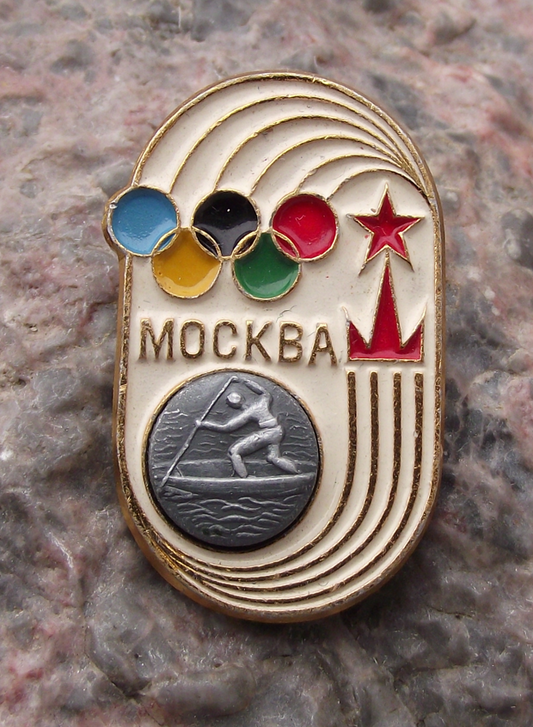 1980 Moscow Summer Olympic Games Button Canoeing Canoe Sprint Pin Badge