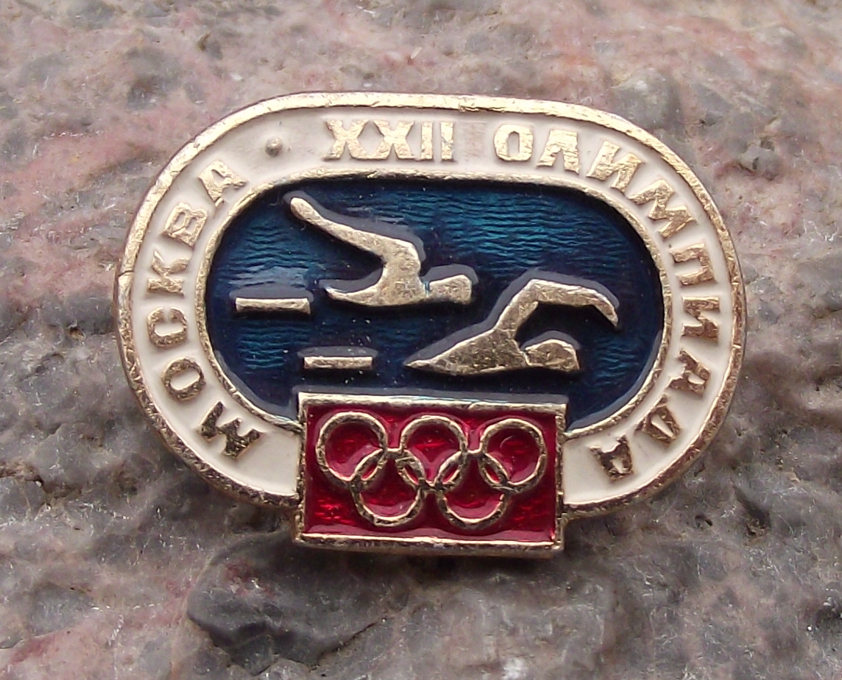 1980 Moscow Summer Olympic Games Oval Swimming Pin Badge