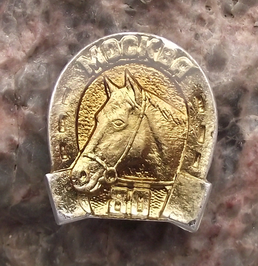 1980 Shiny Moscow Olympic Games Equestrian Horse Horseshoe Pin Badge