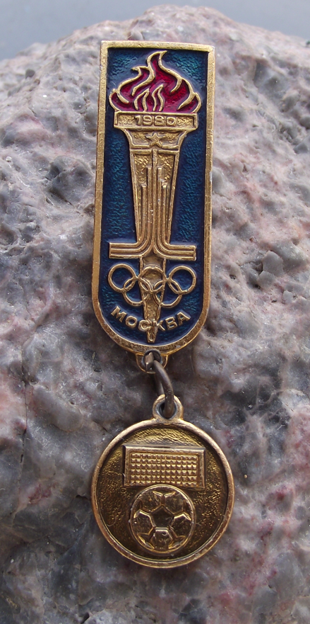 1980 Moscow Olympic Games Soccer Football Event Medal Style Torch Pin Badge