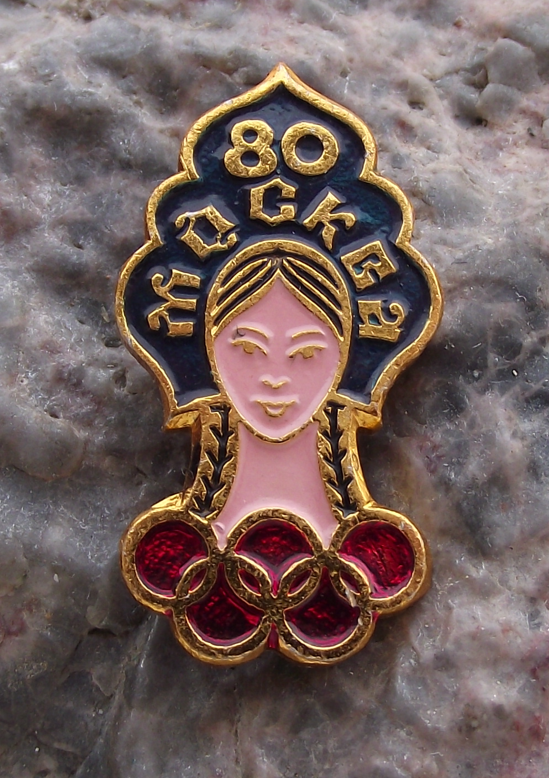 1980 Moscow Olympic Games Rings Traditional Russian Girl Pin Badge