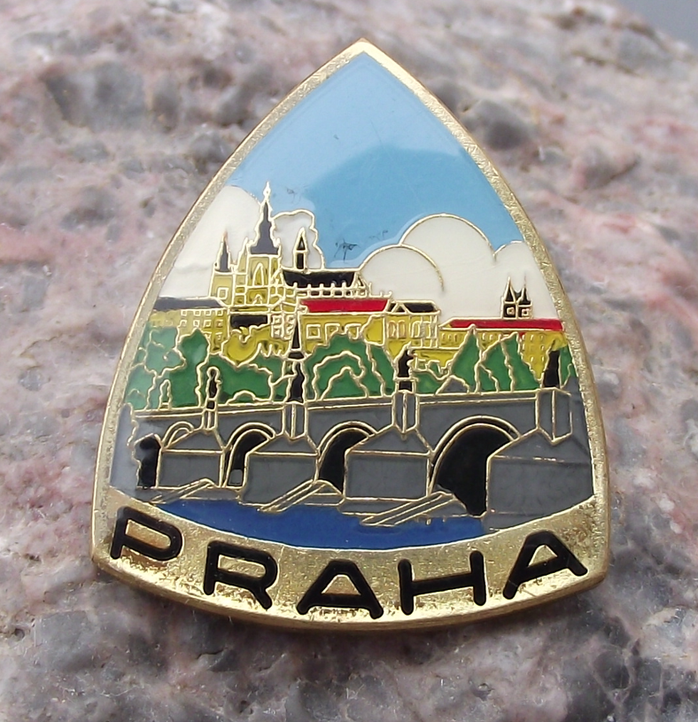 Vintage Prague Praha Charles Bridge Castle and River Souvenir Pin Badge