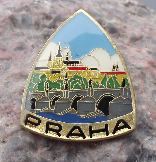 Vintage Prague Praha Charles Bridge Castle and River Souvenir Pin Badge