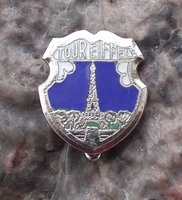 Vintage Tour Eiffel Tower Paris France Souvenir Shield Pin Badge