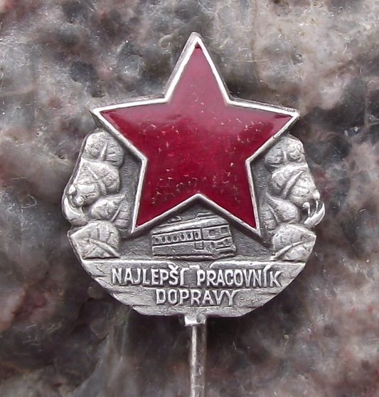 Vintage Czechoslovakia Rail Tram Silver Achievement Award Red Star Pin Badge