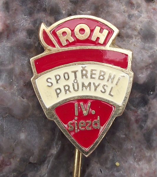 Vintage Czechoslovakia Consumer Goods 4th Trade Union Meeting ROH Pin Badge