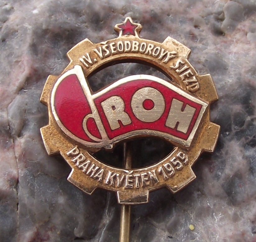 1959 Czech Trade Union Association 4th General Assembly ROH Meeting Pin Badge