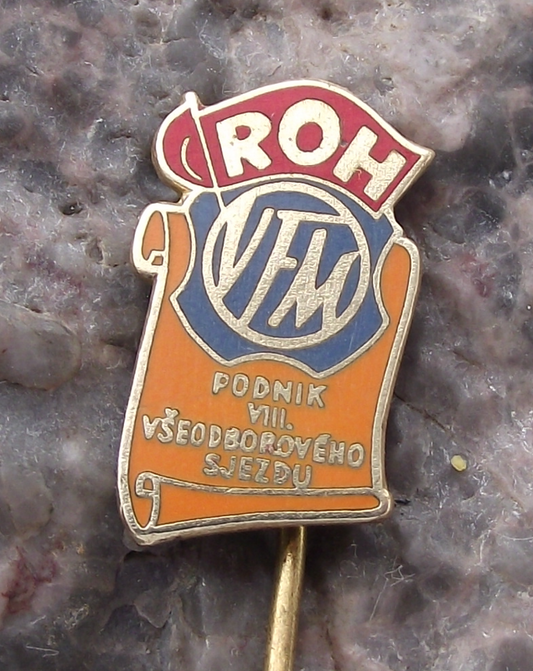 Vintage VFM Frydek Mistek Metal Works VIII Trade Union Conference ROH Pin Badge