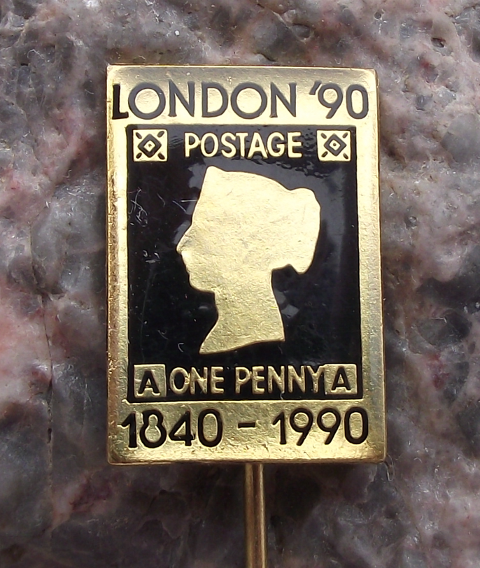 1990 London Stamp World Exhibition One Penny Black Souvenir Pin Badge