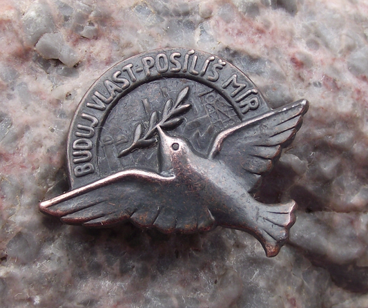 Vintage Dove of Peace with Olive Branch Building Homeland Pin Badge