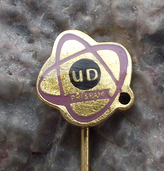 Vintage Uranium Mines of Pribram Atom Atomic Symbol Electron Nucleus Pin Badge