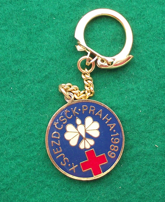 1989 Czechoslovakia Red Cross 10th X Meeting White Dove Keychain Keyring