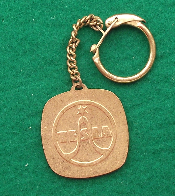 Rare Vintage Bakelite Telephone Tesla Electronics Logo Key Ring Key Chain