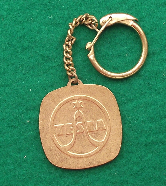 Rare Vintage Bakelite Telephone Tesla Electronics Logo Key Ring Key Chain