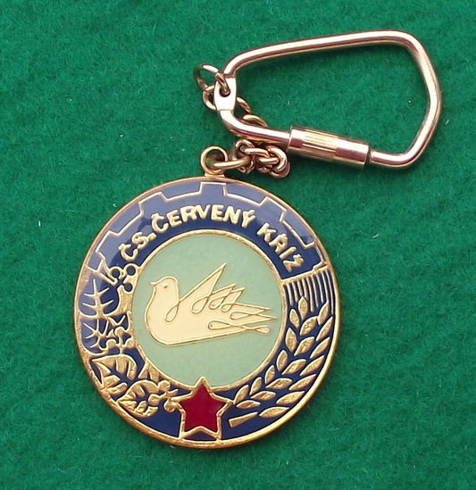 Vintage Czechoslovakia Red Cross Red Star White Dove Keychain Keyring