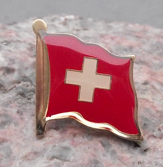 Swiss Switzerland Waving National Flag White Cross Clasp Pin Badge