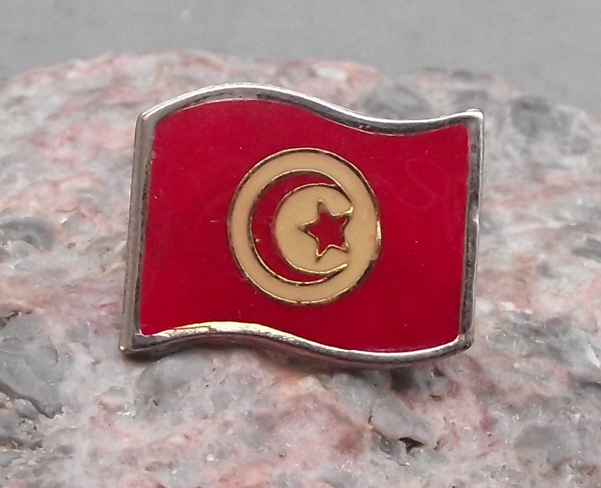 Tunisia Tunisian Waving National Flag Red Crescent Moon and Star Clasp Pin Badge