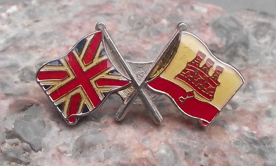 Gibraltar and Union Jack UK British Flags Crossed Pin Badge