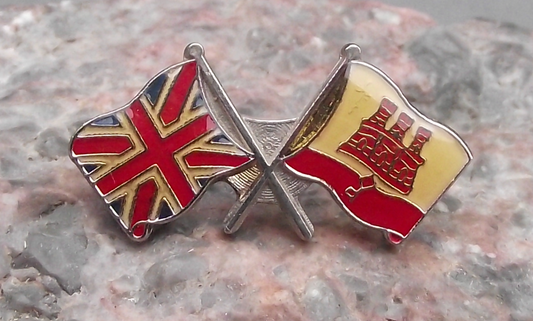 Gibraltar and Union Jack UK British Flags Crossed Pin Badge
