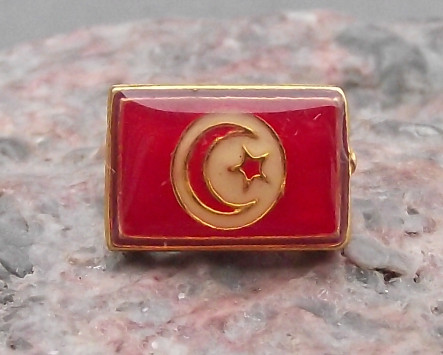 Small Tunisia Tunisian National Flag Red Crescent Moon Star Clasp Pin Badge