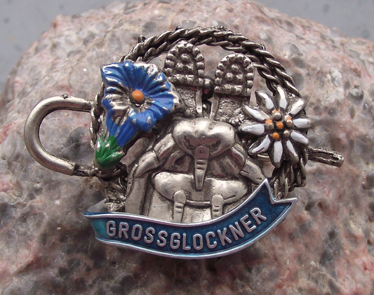 Vintage Austria Grossglockner 3798m Boots Edelweiss Walking Stick Pin Badge