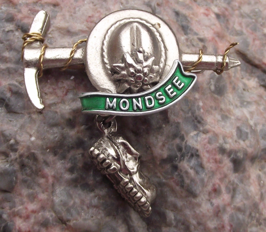 Vintage Austria Mondsee Mountain Axe Hunters Hat Edelweiss Boot Pin Badge