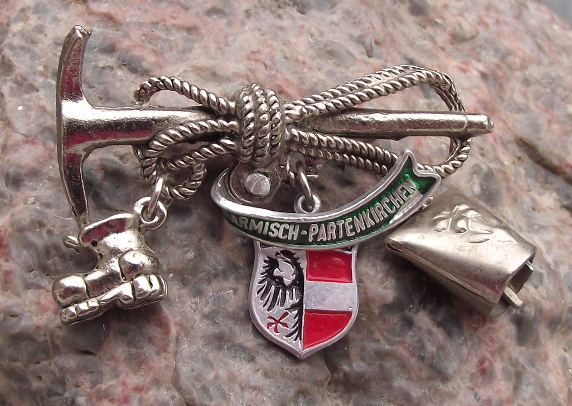 Vintage Austria Garmisch-Partenkirchen Mountain Axe Cow Bell Boot Pin Badge