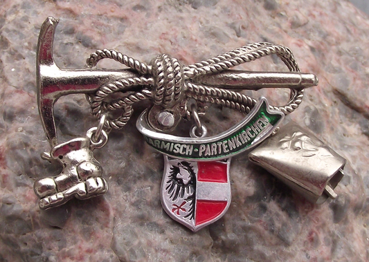 Vintage Austria Garmisch-Partenkirchen Mountain Axe Cow Bell Boot Pin Badge