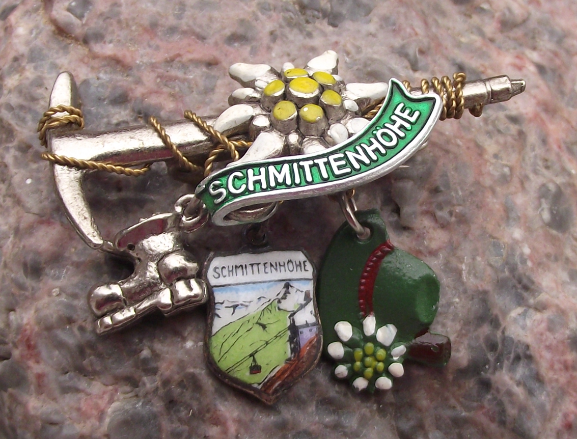 Vintage Austria Smittenhohe Mountain Axe Edelweiss Boot and Hat Pin Badge