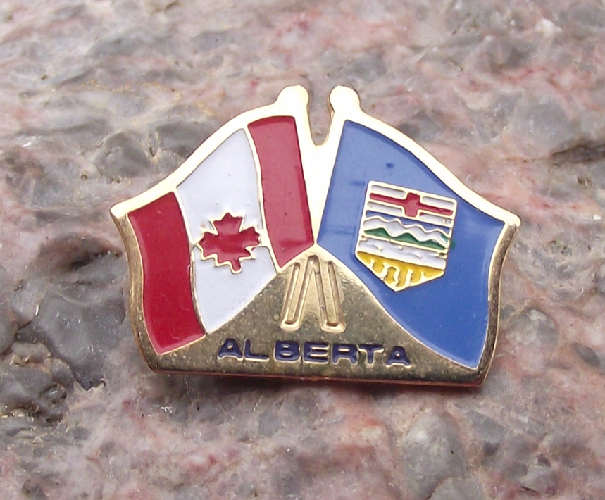 Vintage Coat of Arms Alberta Canada City Crest Crossed Flags Pin Badge